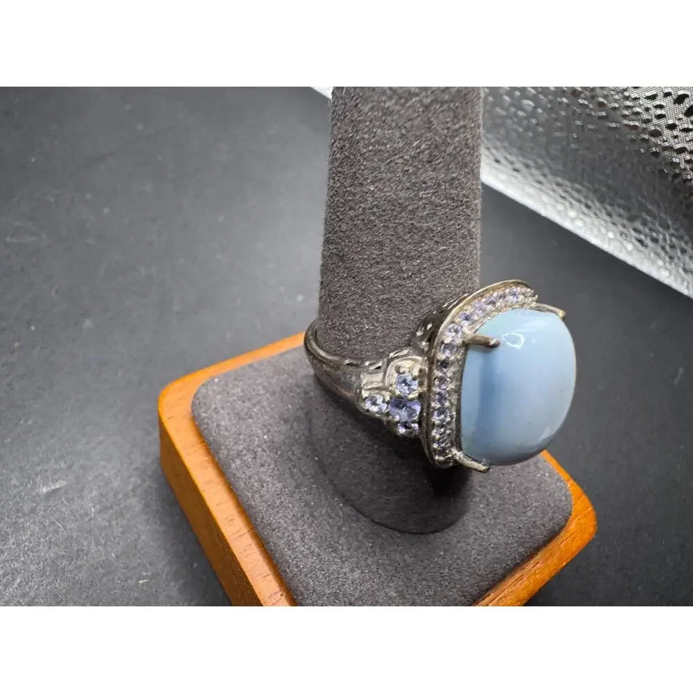 Vtg STS Chuck Clemency Sterling Silver 925 Blue Ring Tanzanite Filigree Sz 10